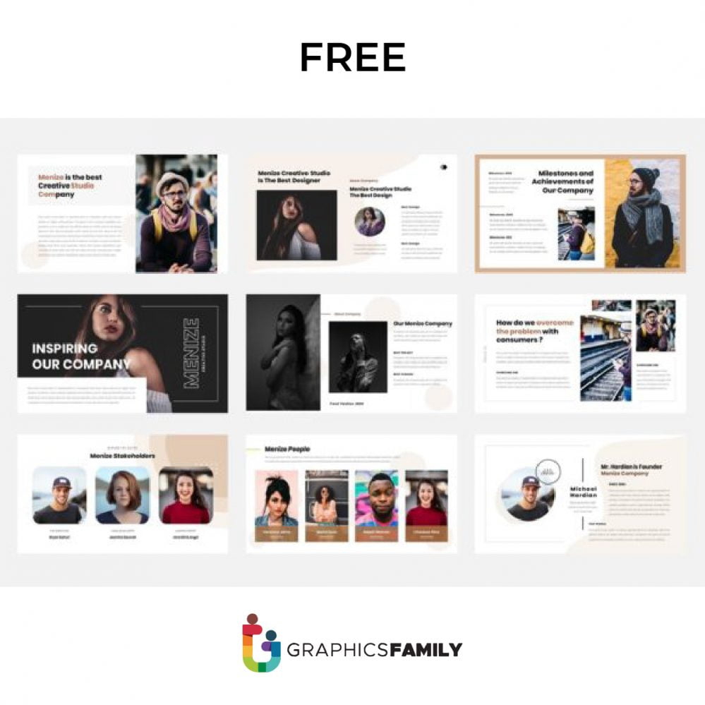 فایل قالب پاورپوینت قابل ویرایش استودیوی خلاق منایز - Menize Creative Studio Editable PowerPoint Template