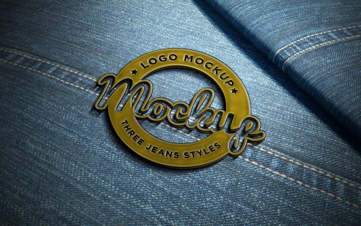 فایل موکاپ لوگوی فلزی روی شلوار جین - Metal Badge on Jeans Logo Mockup