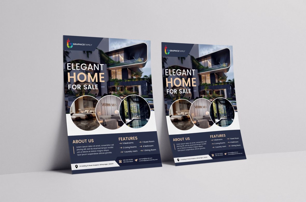 فایل الگوی طراحی بروشور املاک و مستغلات مدرن و زیبا - Modern & Elegant Real Estate Flyer Design Template