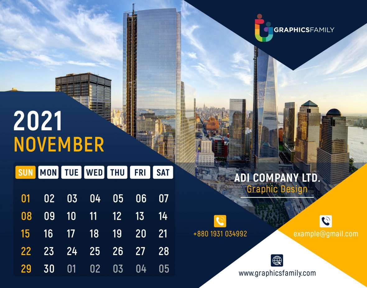 فایل طرح PSD تقویم مدرن ۲۰۲۱ - Modern 2021 Calendar Design PSD