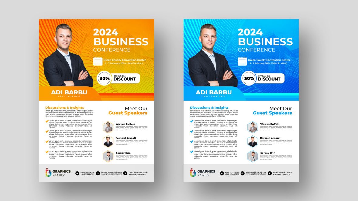فایل طرح قالب بروشور کنفرانس تجاری مدرن و خلاق - Modern And Creative Business Conference Flyer Template Layout