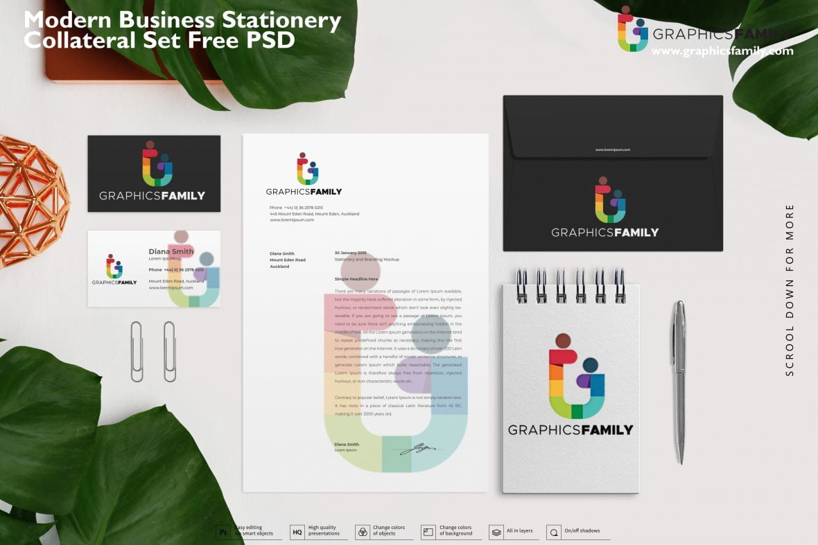 فایل مجموعه لوازم التحریر مدرن تجاری PSD - Modern business stationery collateral set PSD
