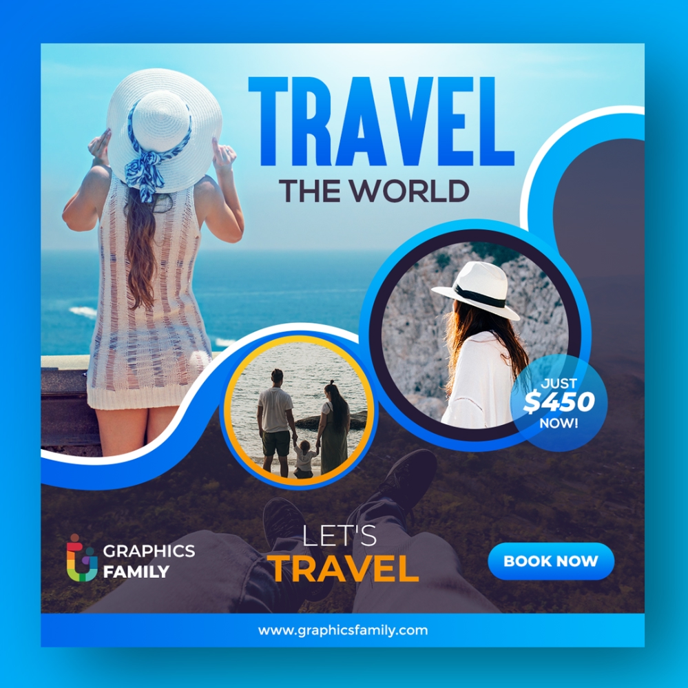 فایل قالب مسافرتی با طراحی مدرن برای پست اینستاگرام - Modern design travel template of Instagram post