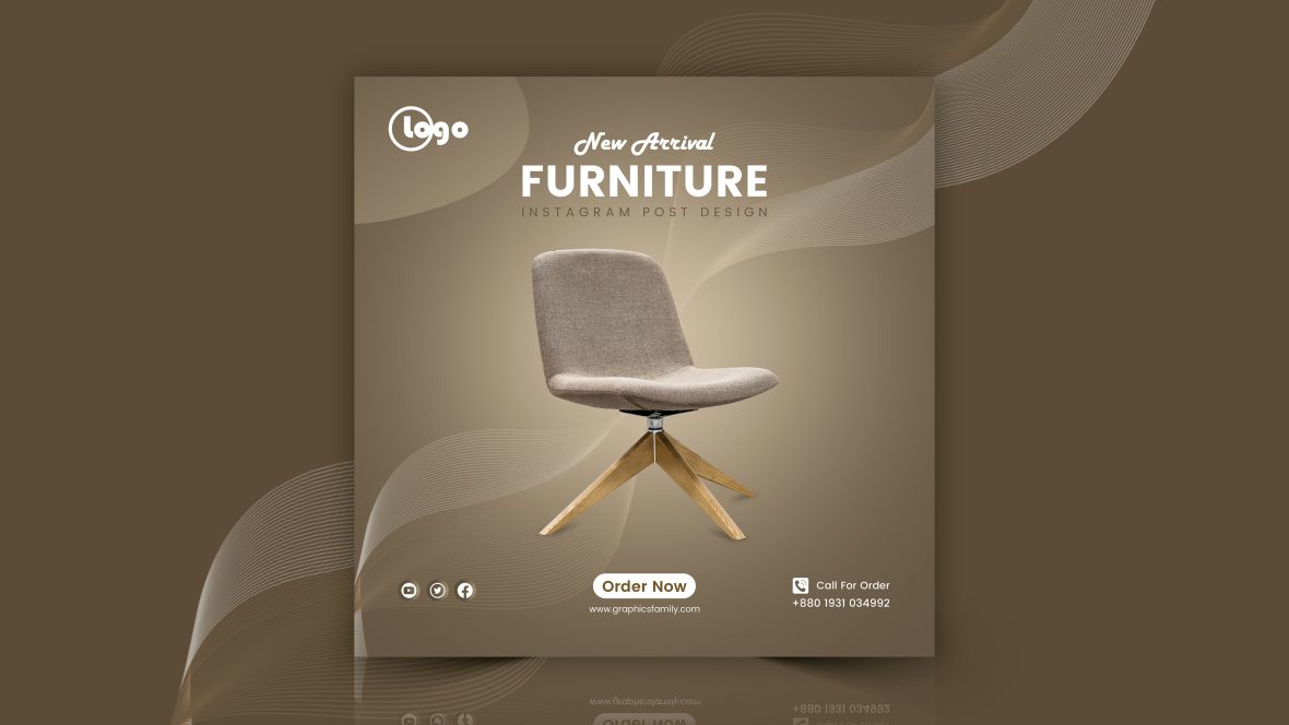 فایل طراحی پست‌های حرفه‌ای شبکه‌های اجتماعی با مبلمان مدرن - Modern Furniture Professional Social Media Post Design