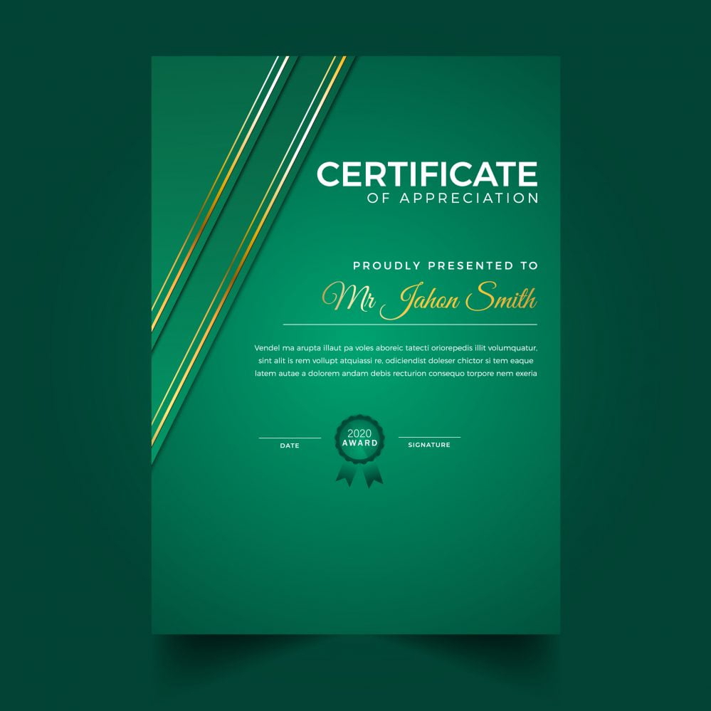 فایل الگوی دیپلم عمودی سبز مدرن - Modern Green Vertical Diploma Template