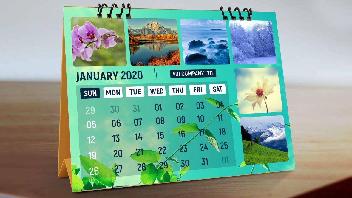 فایل قالب PSD طرح تقویم رومیزی طبیعی - Natural Desk Calendar Design PSD Template