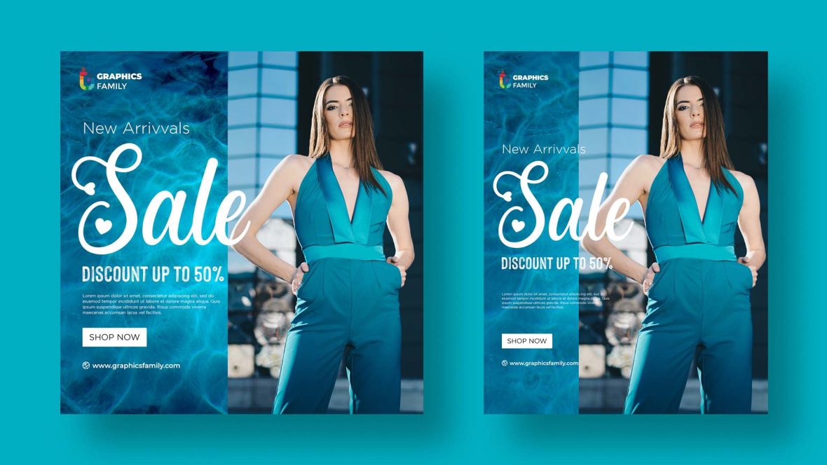 فایل قالب بروشور + فروش ویژه محصولات جدید شبکه‌های اجتماعی - New Arrivals Sale Social Media + Flyer Template