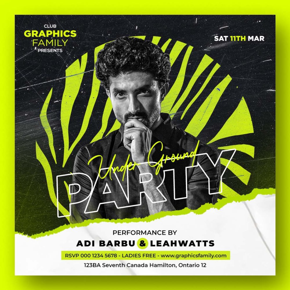 فایل الگوی پست رسانه اجتماعی دی‌جی برای مهمانی و کلوب شبانه - Night Club Party Dj Social Media Post Template