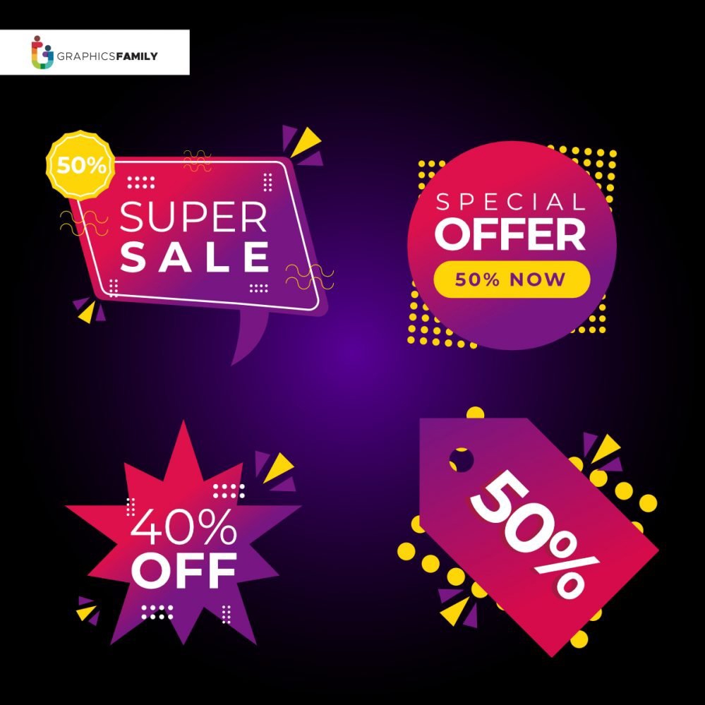 فایل طرح مجموعه نمادها و برچسب‌های فروش ویژه، تصویرسازی با موضوع خرید و تخفیف - Offer sale labels and banners symbol collection design, shopping and discount theme illustration