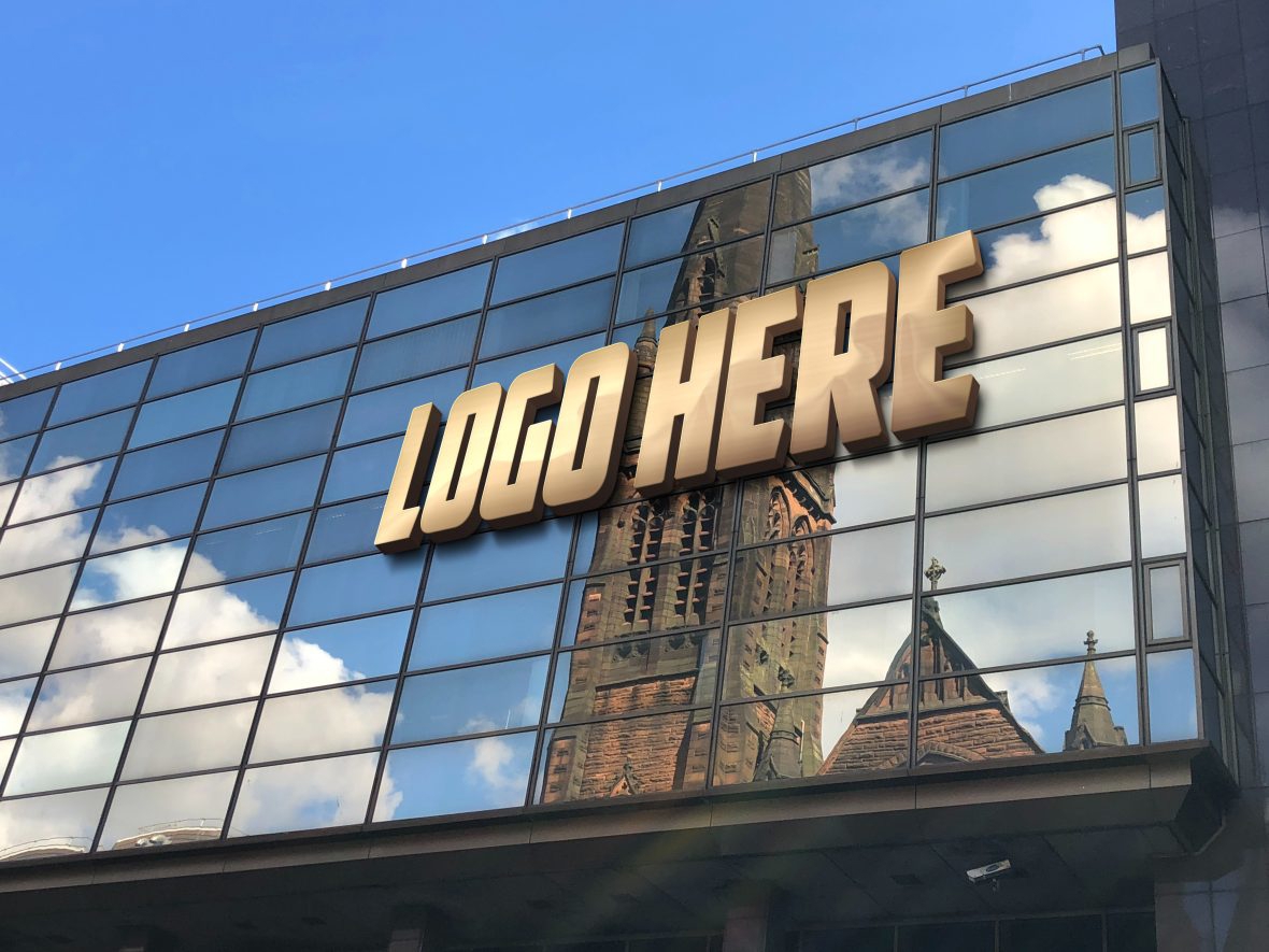 فایل موکاپ ساختمان اداری با لوگوی طلایی - Office Building Mockup with Golden Logo
