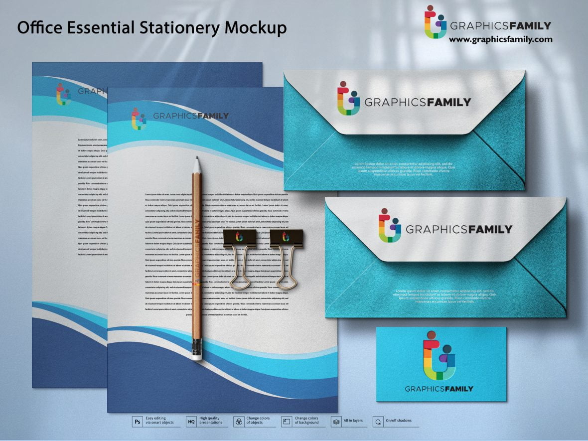 فایل موکاپ لوازم التحریر ضروری آفیس - Office Essential Stationery Mockup