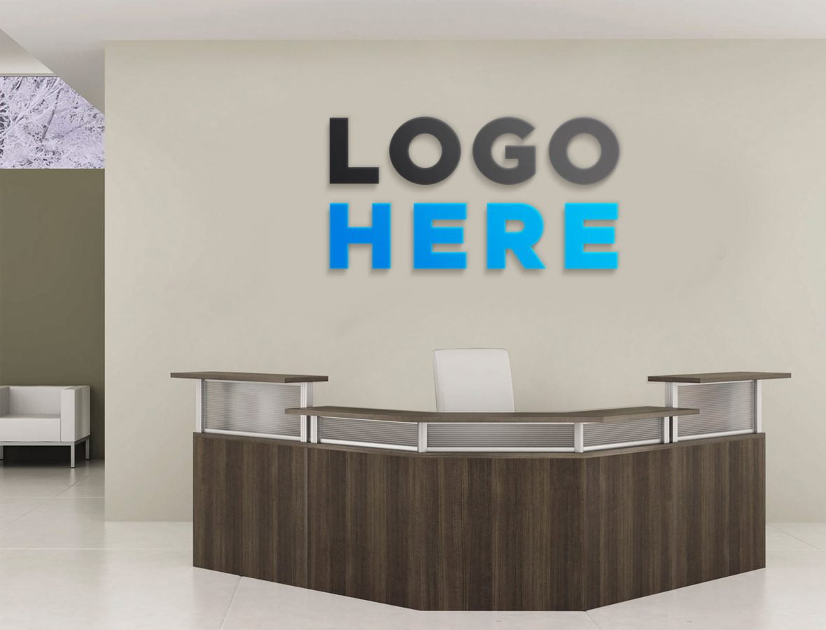 فایل موکاپ لوگو میز پذیرش دفتر - Office Front Desk Logo Mockup