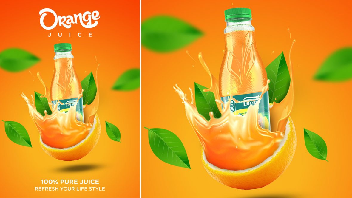فایل قالب طراحی پوستر آب پرتقال A4 - Orange Juice A4 Poster Design Template