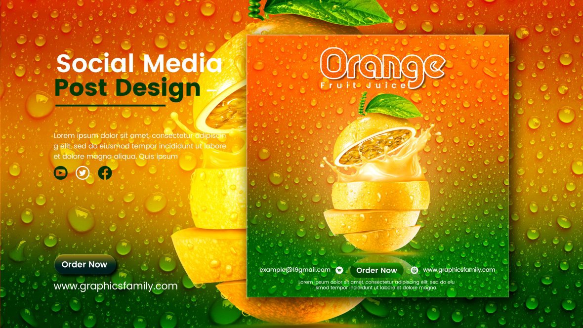 فایل بنر پست شبکه‌های اجتماعی آب پرتقال - Orange Juice Social Media Post Banner