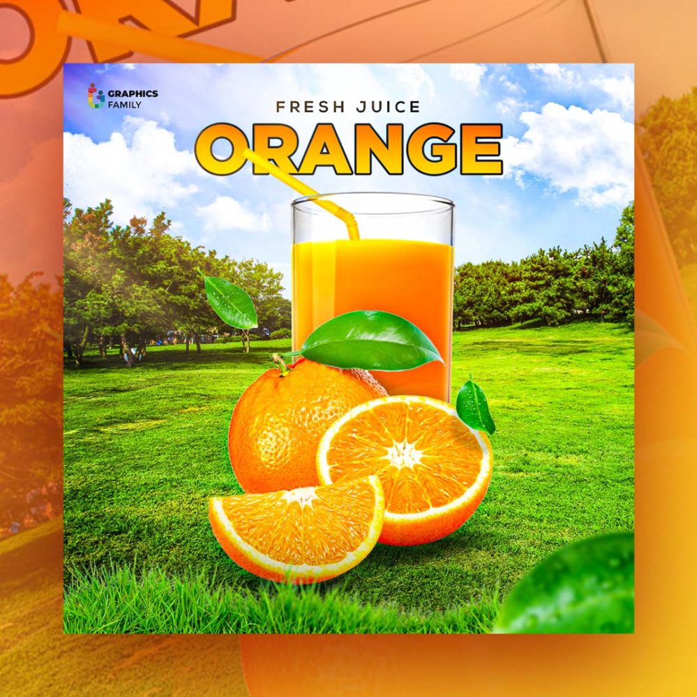 فایل الگوی طراحی پست رسانه اجتماعی آب پرتقال - Orange Juice Social Media Post Design Template