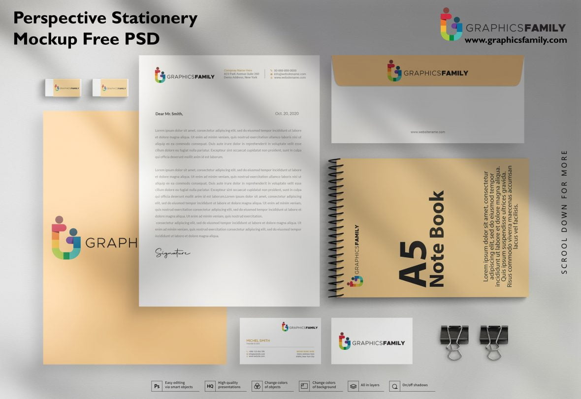 فایل ماک‌آپ لوازم التحریر پرسپکتیو PSD - Perspective Stationery Mockup PSD