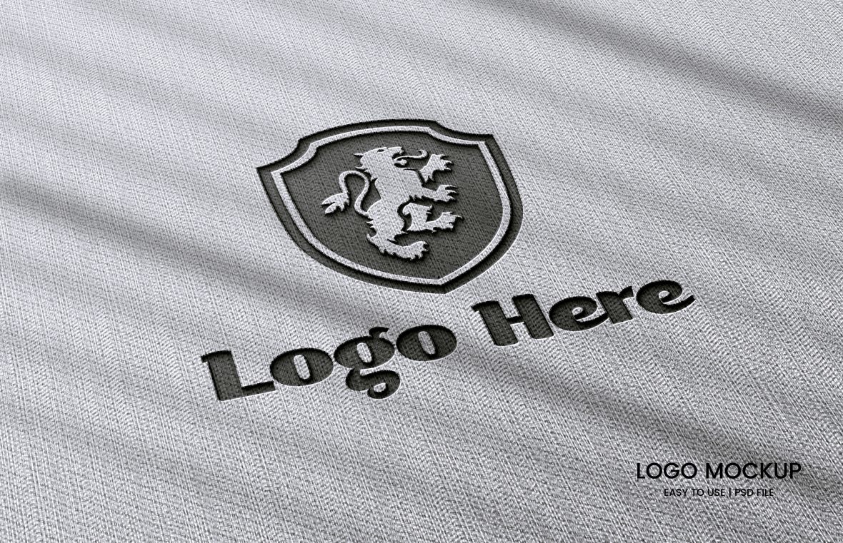 فایل موکاپ لوگو پنبه‌ای برش لیزری واقع‌گرایانه با پس‌زمینه خاکستری - Photo realistic Laser Cut cotton Logo Mockup with Gray Background