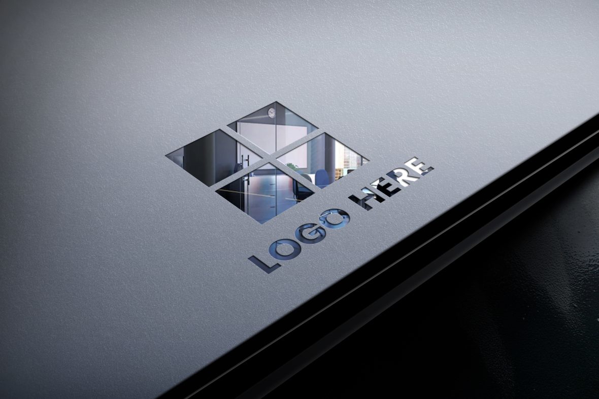 فایل موکاپ لوگو برش شیشه سه بعدی واقع گرایانه - Photorealistic 3D Glass Cutting Logo Mockup