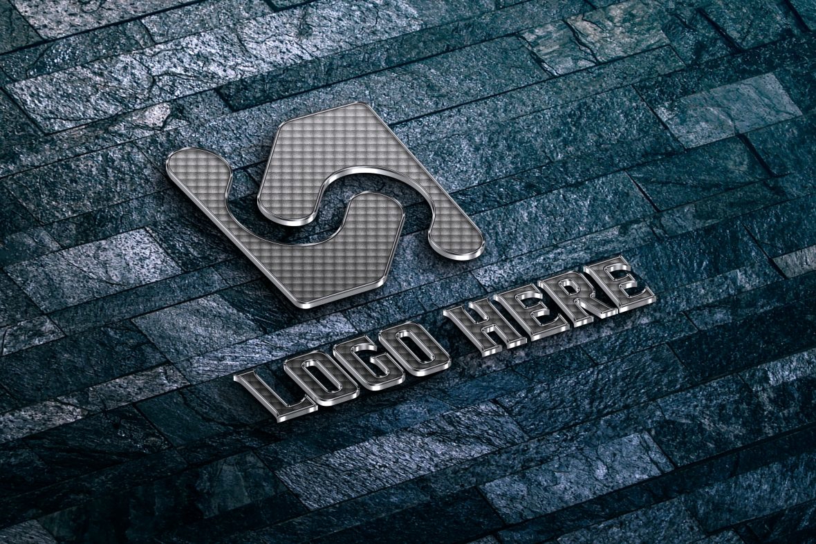 فایل موکاپ لوگوی سه بعدی فولادی واقع‌گرایانه - Photorealistic 3D Steel Logo Mockup