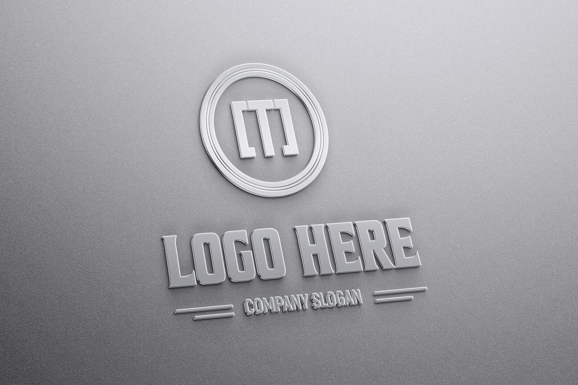 فایل موکاپ لوگوی فلزی براق و واقع‌گرایانه - Photorealistic Glossy Metal Logo Mockup