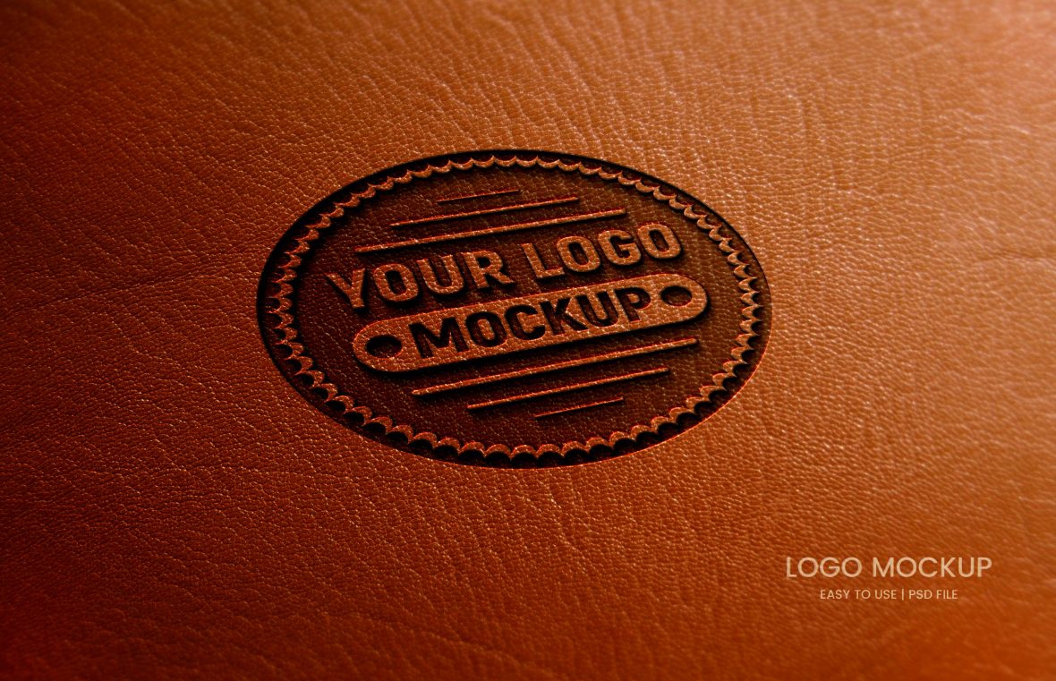 فایل موکاپ لوگو چرم واقع‌گرایانه - Photorealistic Leather Logo Mockup