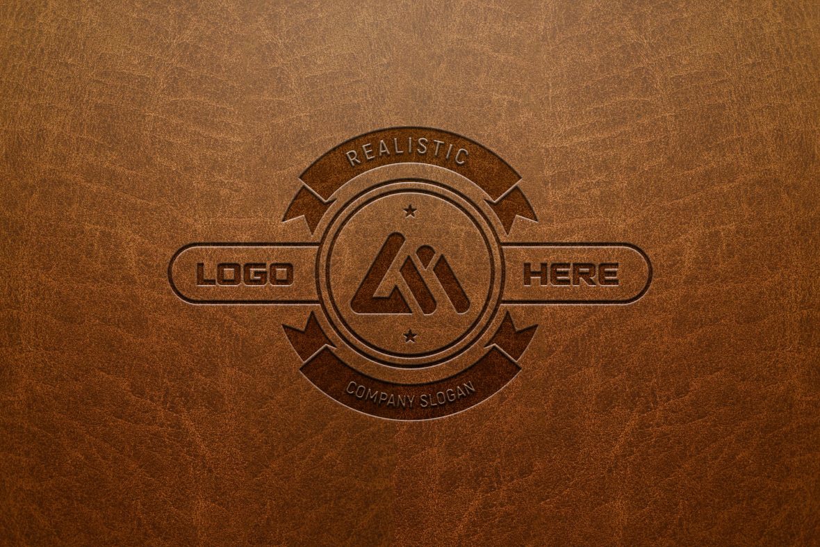 فایل موکاپ لوگو واقع‌گرایانه روی زمینه چرم - Photorealistic Logo Mockup on Leather Background
