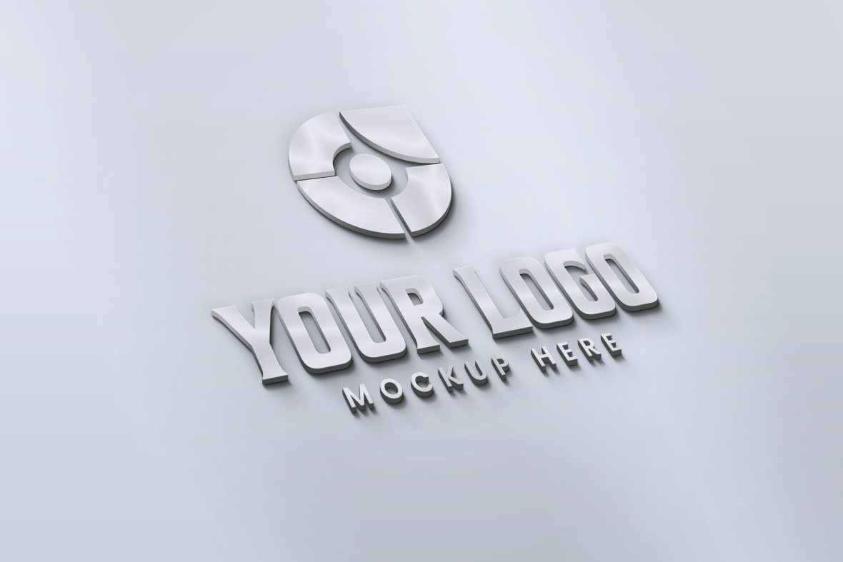 فایل موکاپ لوگو سه بعدی سفید-خاکستری واقع‌گرایانه - Photorealistic White-Gray 3D Logo Mockup