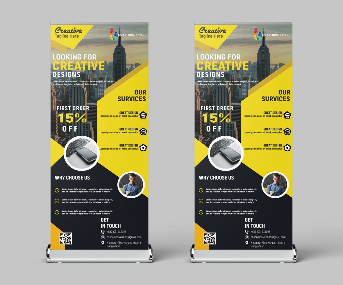 فایل الگوی طراحی بنر رول آپ تجاری فتوشاپ - Photoshop Business Roll Up Banner Design Template