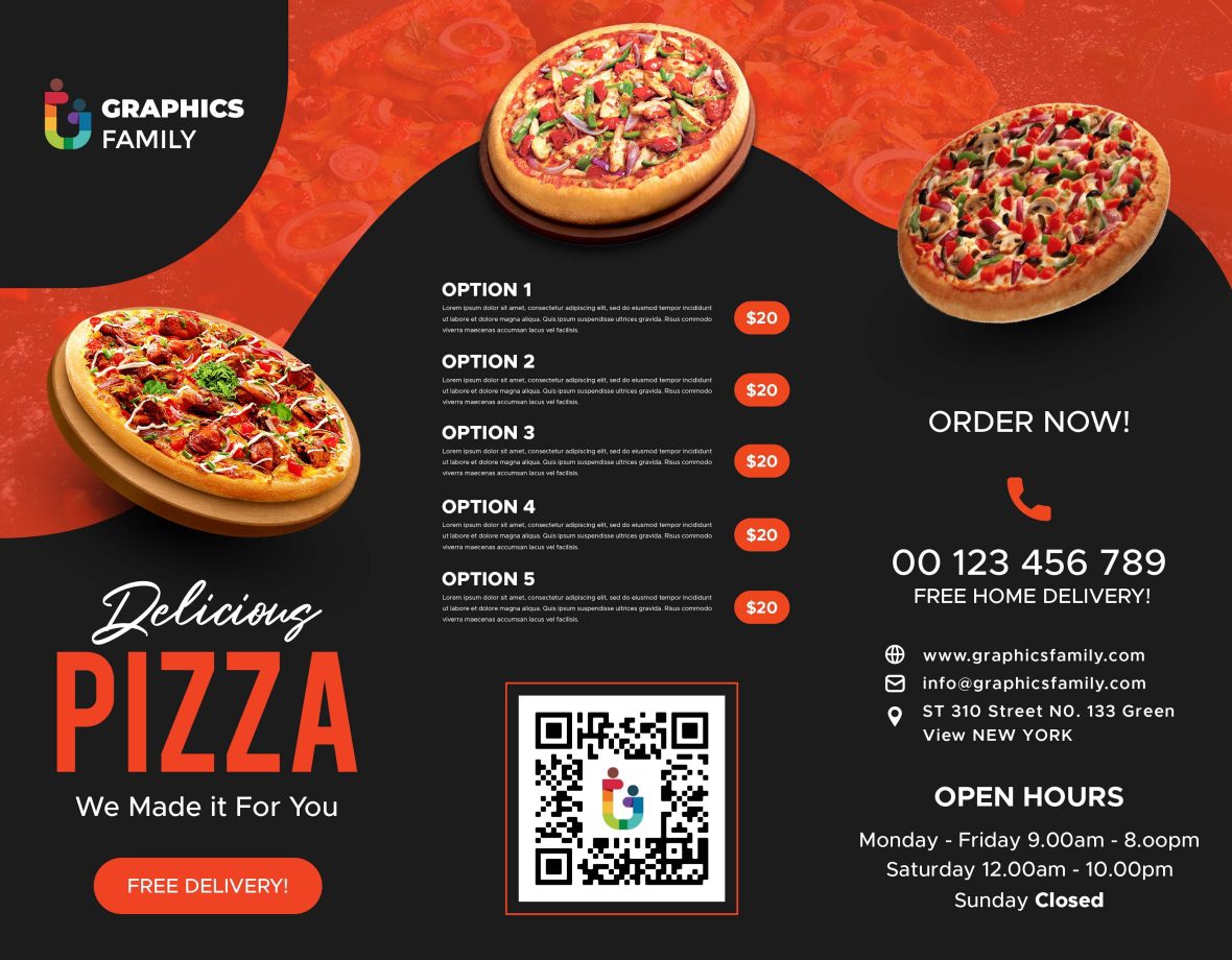 فایل قالب طراحی بروشور سه لت رستوران پیتزا - Pizza Restaurant Tri Fold Brochure Design Template