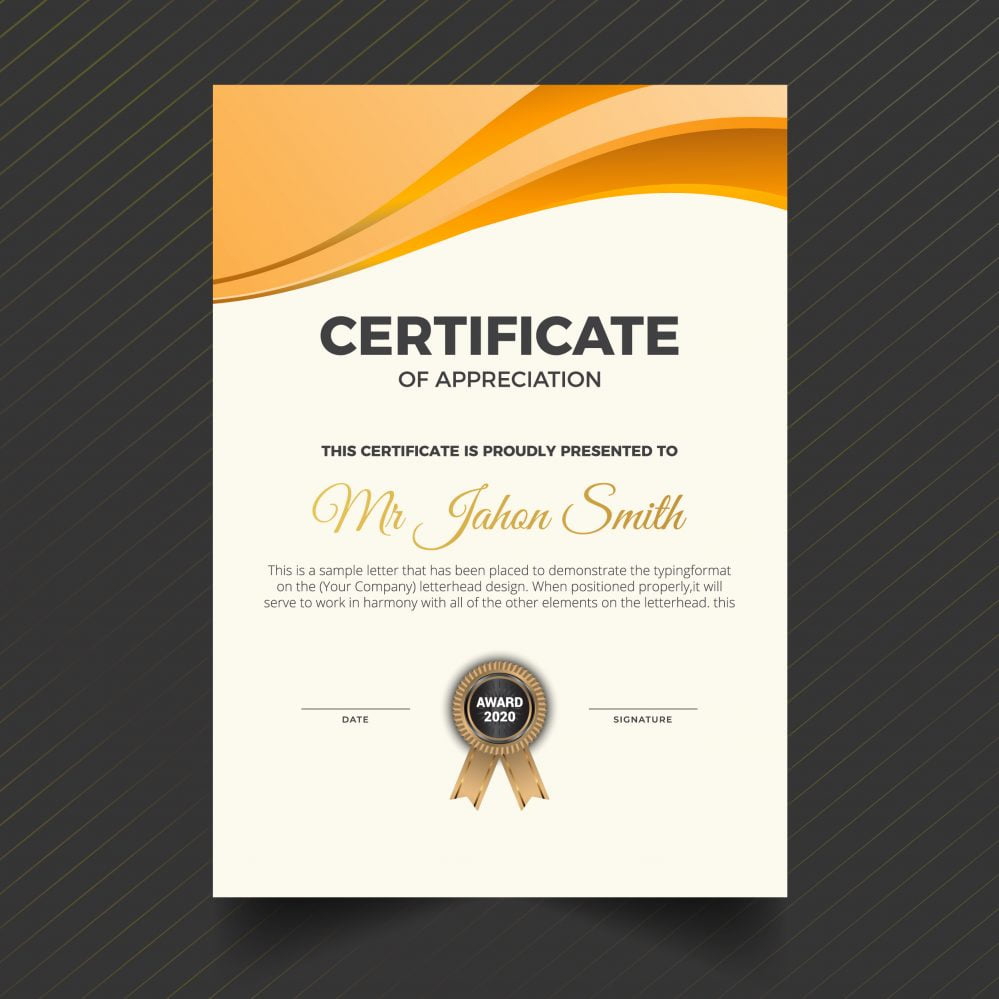 فایل گواهی نارنجی عمودی پرتره - Portrait Vertical Orange Certificate