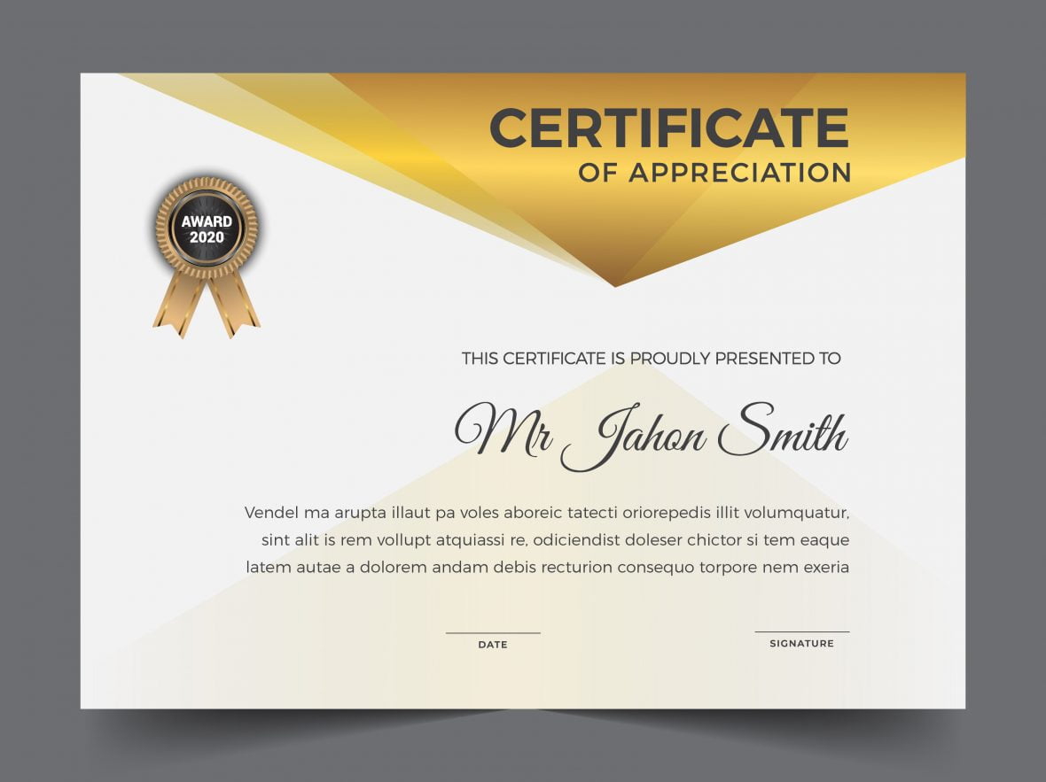 فایل طراحی قالب گواهی سفید طلایی ممتاز - Premium golden white certificate template design