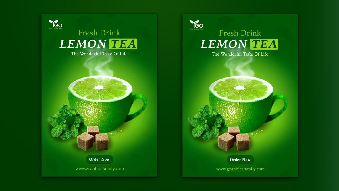 فایل طراحی پوستر تبلیغاتی حرفه ای برای محصول چای - Professional Advertising Poster Design for Tea Product