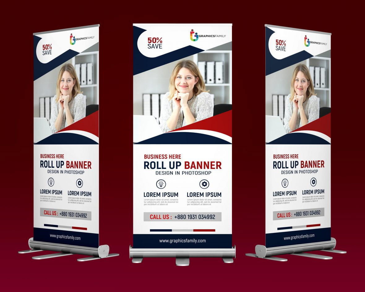 فایل طرح بنر استند رول آپ حرفه ای PSD - Professional roll up stand banner template design PSD
