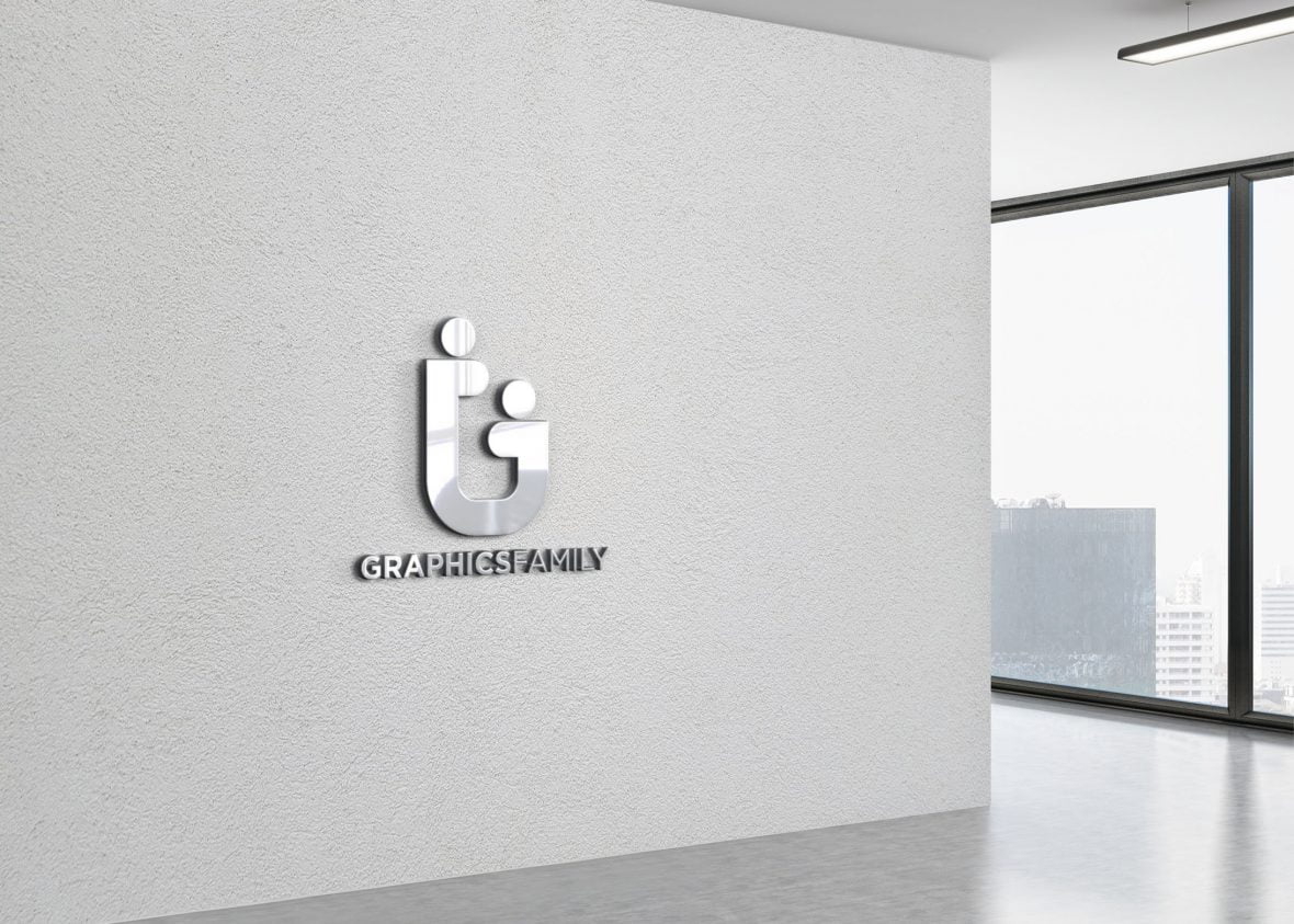 فایل قالب موکاپ لوگوی دیواری اداری سه بعدی PSD - PSD 3D Office Wall Logo Mockup Template