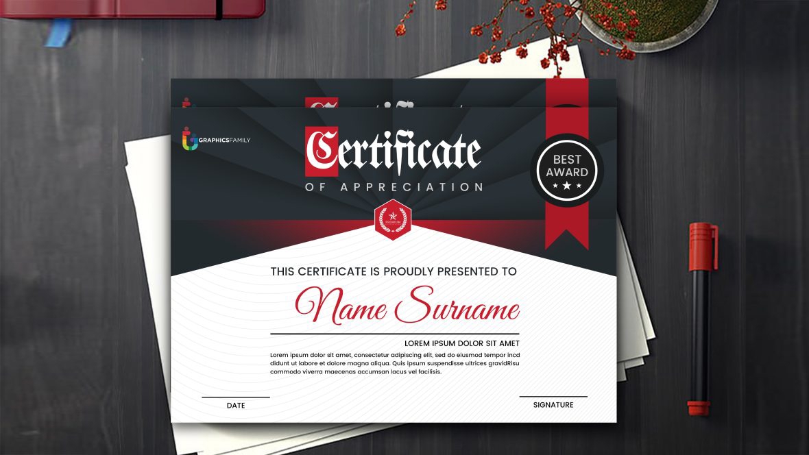فایل طرح PSD گواهینامه جایزه خلاق - PSD Creative Award Certificate Template Design