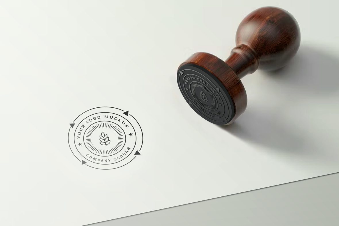 فایل موکاپ لوگو سه بعدی PSD مهر لاستیکی - PSD Rubber Stamp 3D Logo Mockup