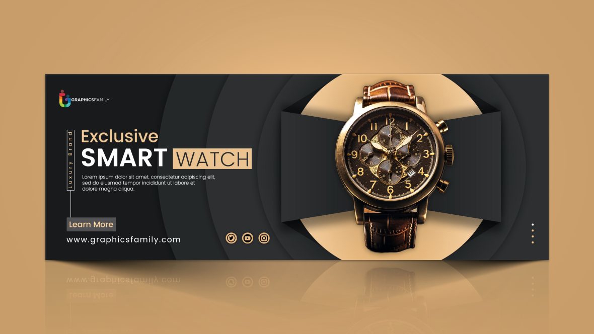 فایل قالب PSD کاور صفحه فیسبوک تبلیغاتی فروش ساعت هوشمند - PSD Smart watch sale promotional Facebook cover page template