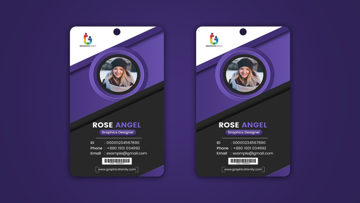فایل طراحی کارت شناسایی خلاقانه بنفش و مشکی - Purple & Black Creative Id card Design