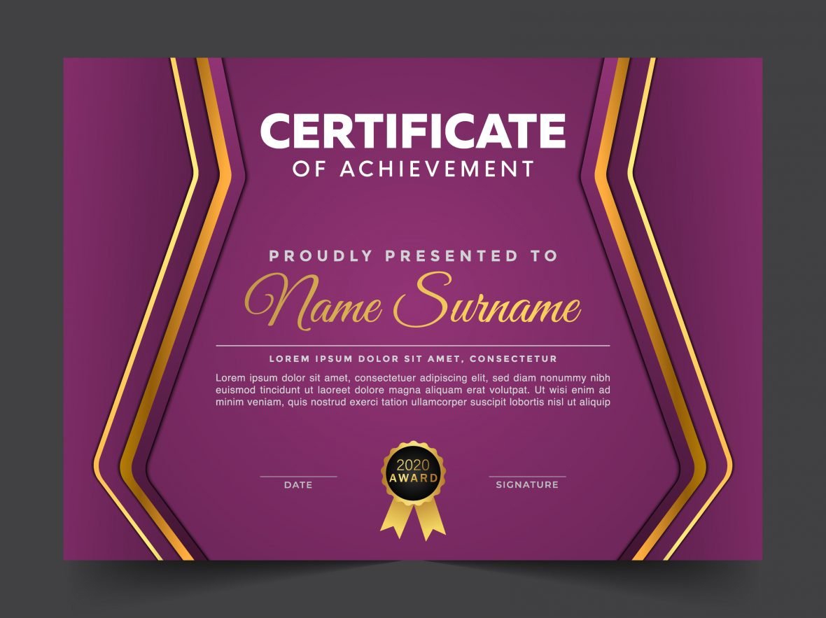 فایل طراحی گواهینامه مدرن بنفش - Purple Modern Certificate Design