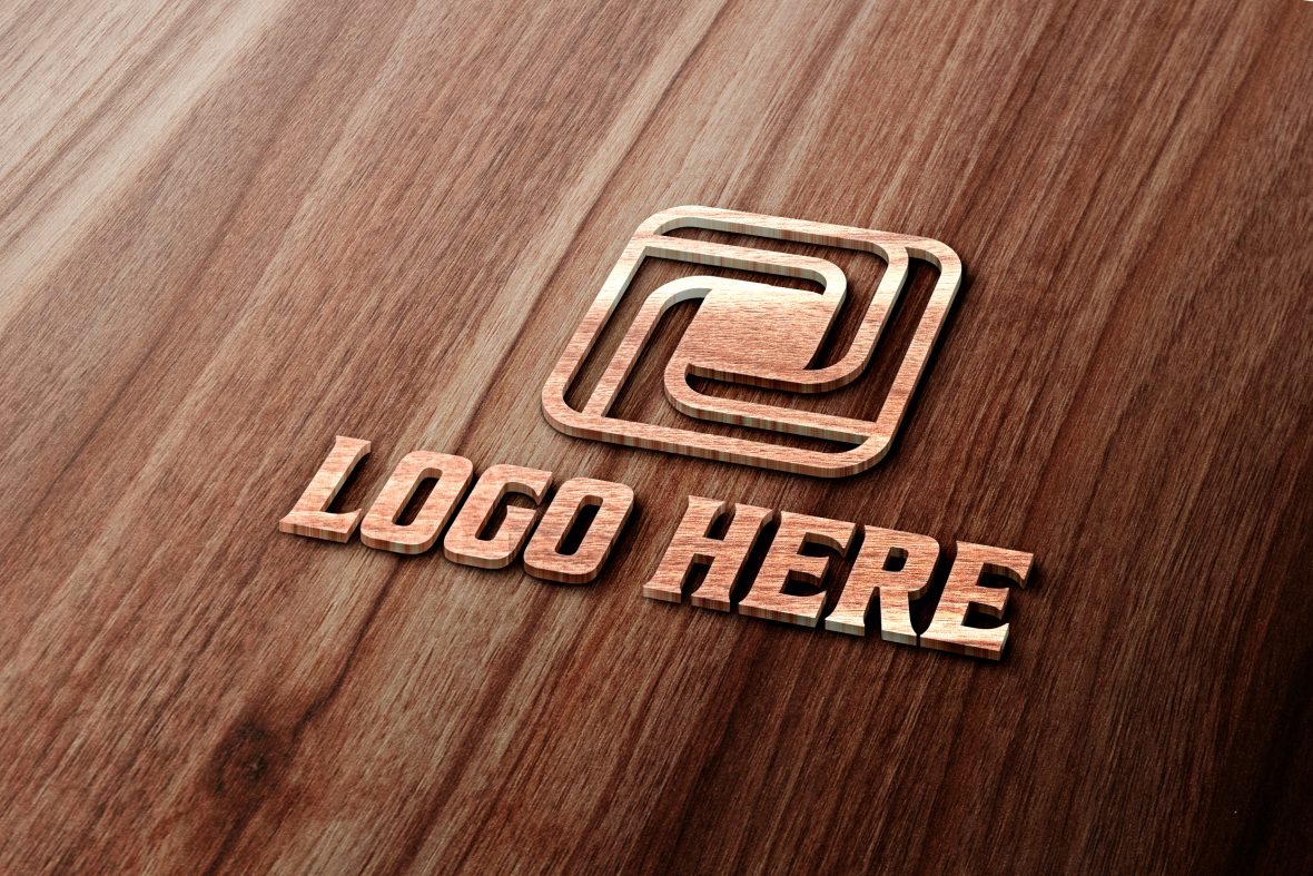 فایل موکاپ لوگوی سه بعدی چوبی واقع‌گرایانه - Realistic 3D Wood Logo Mockup
