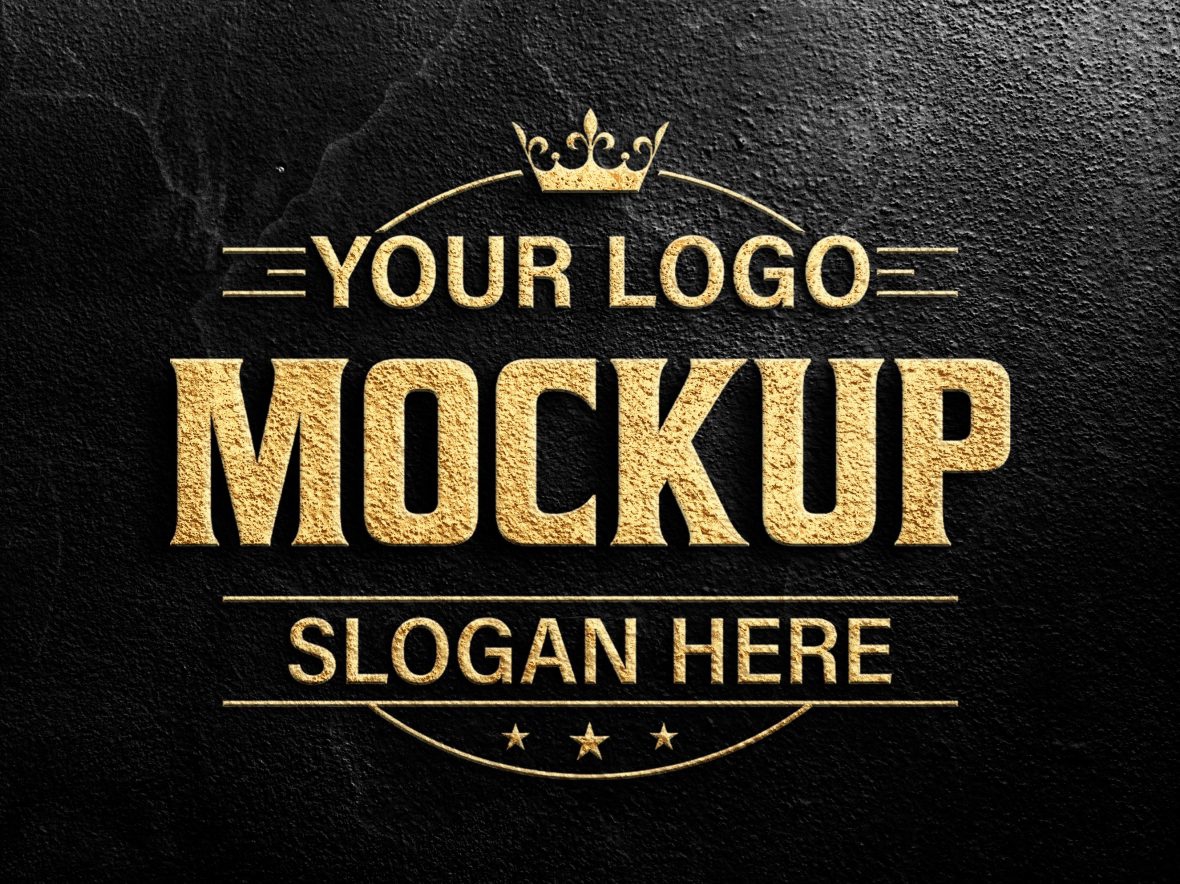 فایل موکاپ لوگو مشکی و طلایی واقع‌گرایانه - Realistic Black and Golden Logo Mockup