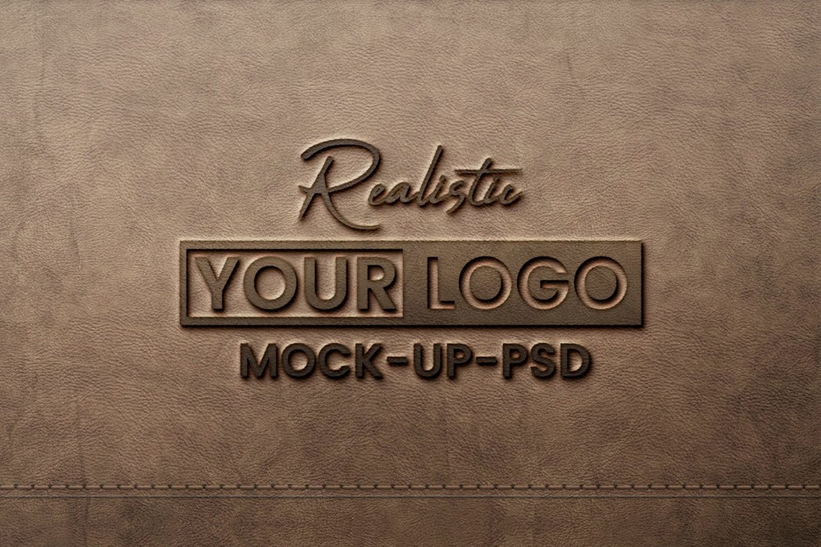 فایل موکاپ لوگو چرم پرس شده واقع گرایانه - Realistic Leather Pressed Logo Mockup