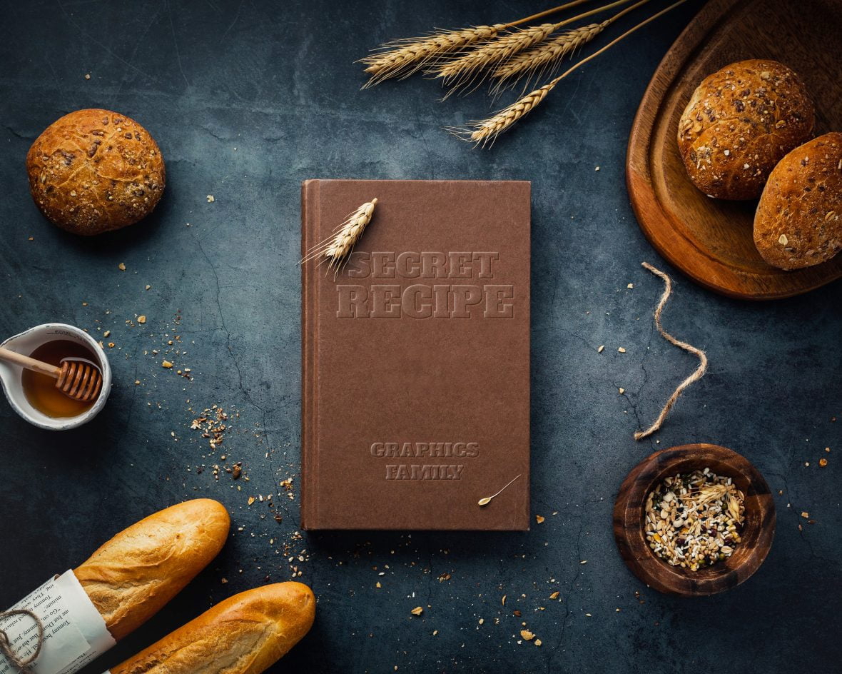 فایل ماکت طرح برجسته کتاب دستور غذا - Recipe book Emboss Design Mockup