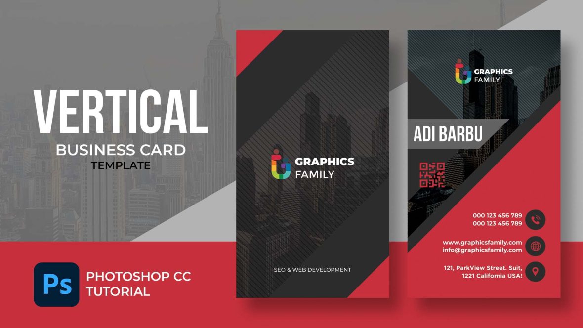 فایل قالب طراحی کارت ویزیت عمودی قرمز و سیاه - Red and Black Vertical Business Card Design Template