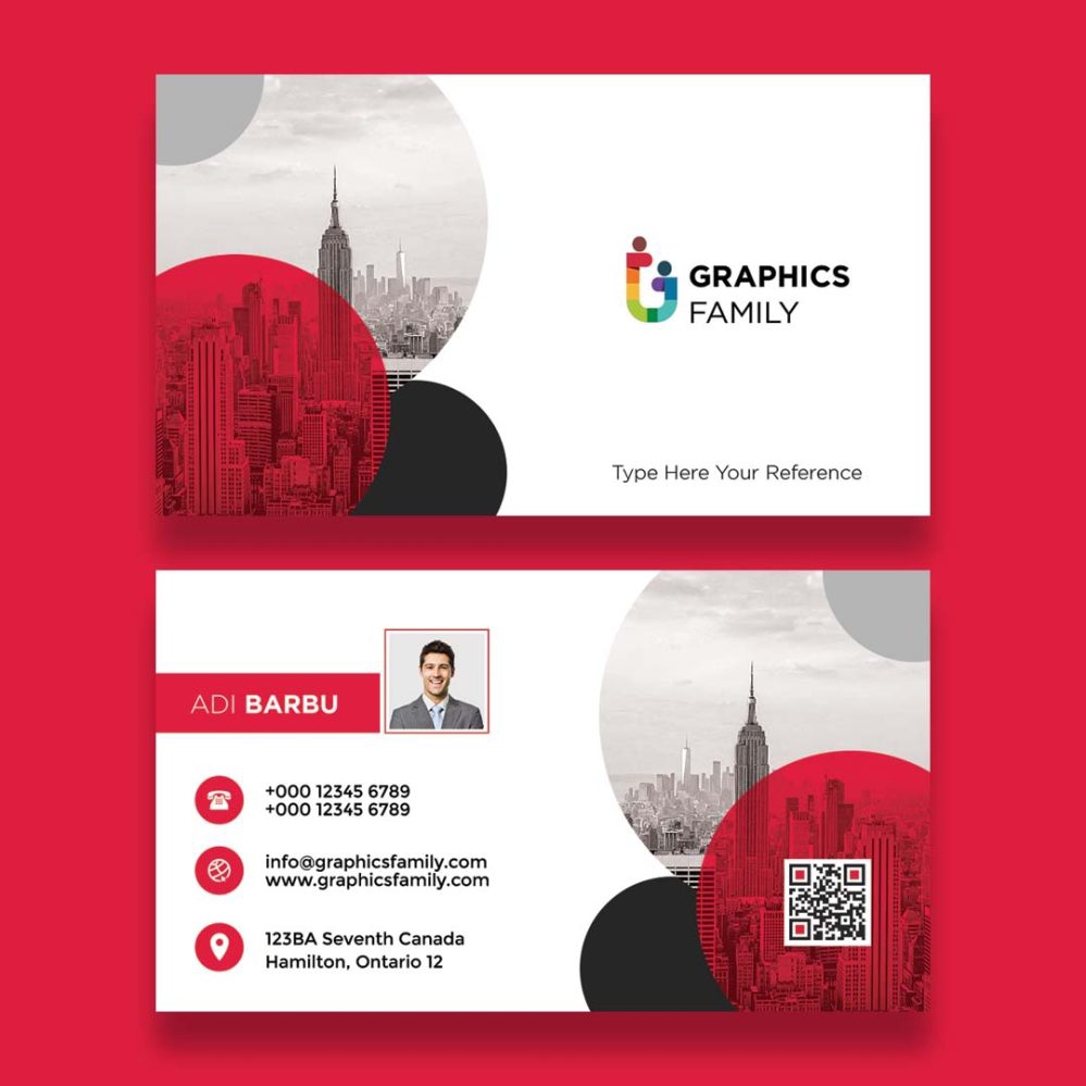 فایل طرح کارت ویزیت قرمز با دایره‌ها و پس‌زمینه سفید - Red Business Card Design with Circles and White Background