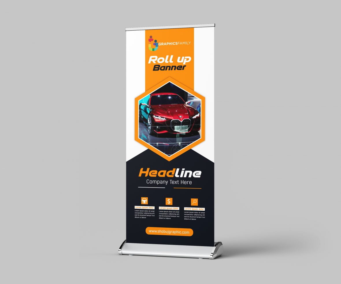 فایل طرح بنر اجاره خودرو (psd) - Rent A Car Roll Up Banner Design psd Template