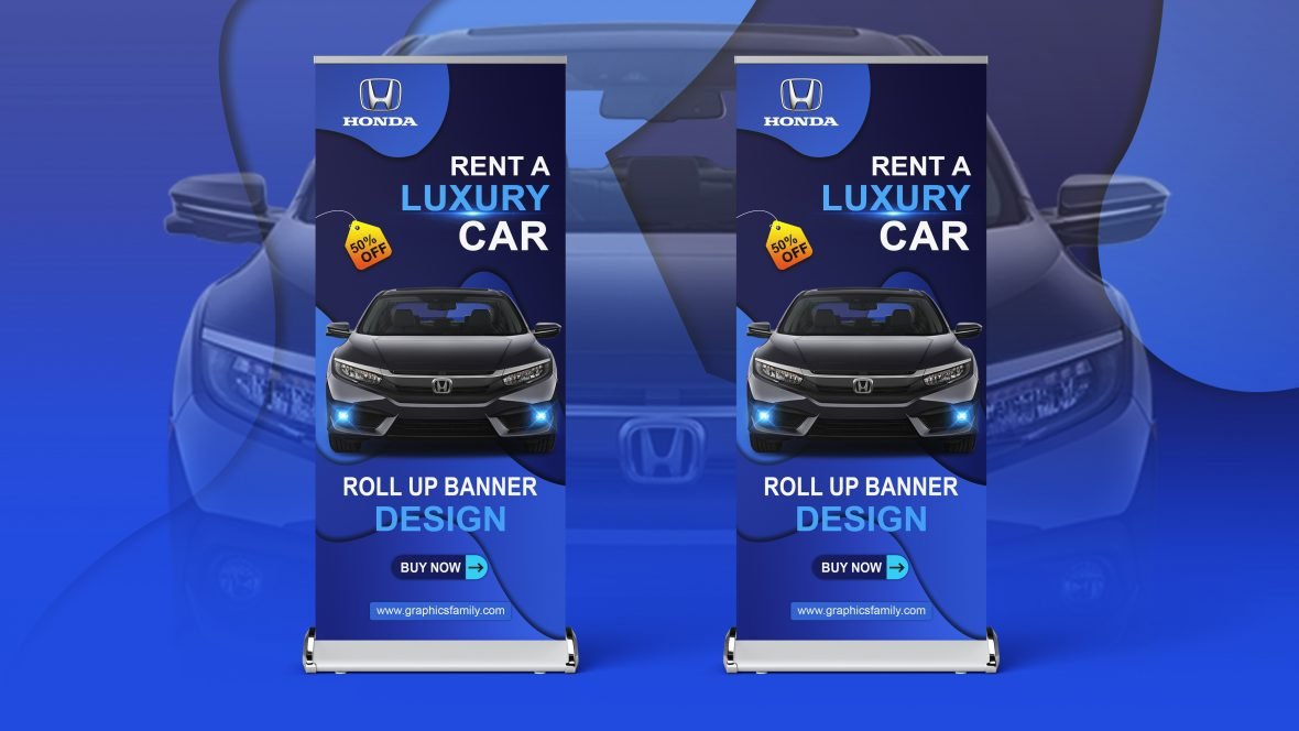 فایل طرح بنر اجاره خودرو (PSD) - Rent a Car Roll Up Banner Design PSD