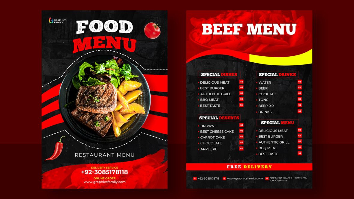 فایل طراحی منوی غذای رستوران - Restaurant Food Menu Design
