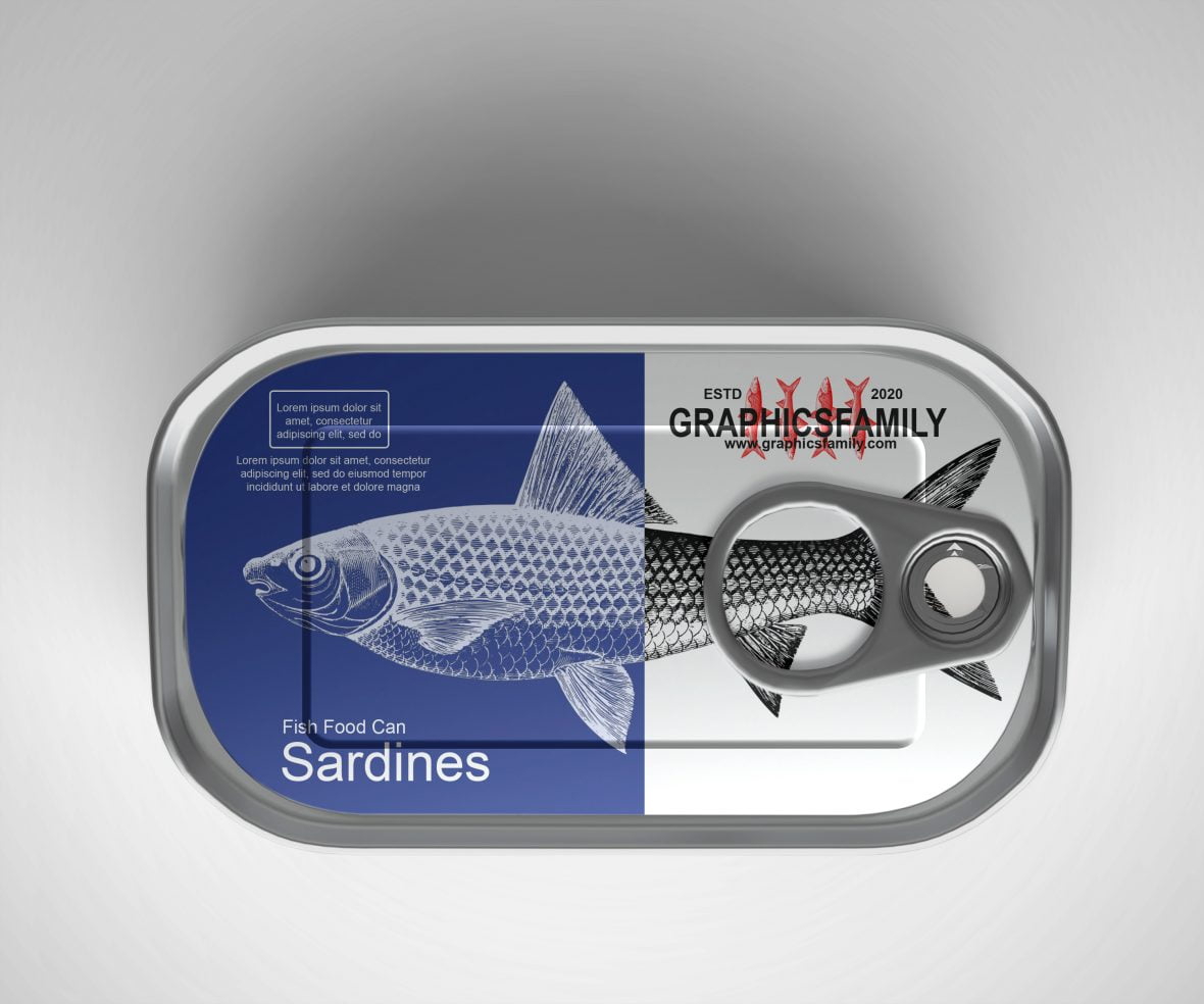 فایل ماکت بسته بندی قوطی ساردین - Sardines Can Packaging Mockup