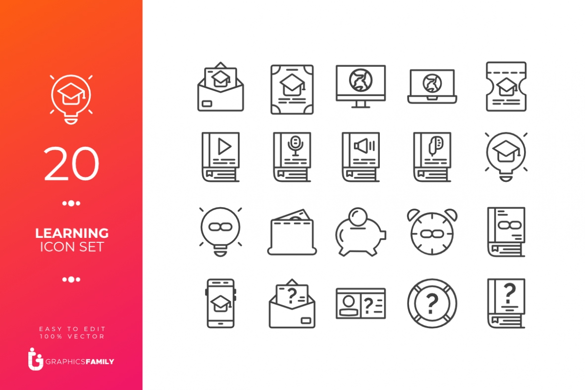 فایل مجموعه آیکون‌های مدرسه - School Learning Icon Set